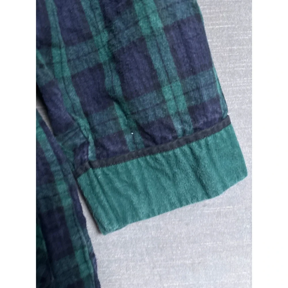 The Vermont Country Store Robe XL Green Blue Plaid Cotton Flannel Belted HEAVY